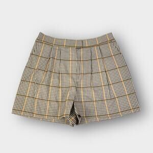 L'AGENCE Pleated Houndstooth Plaid Poly Satin Shorts in Chai Size 2 NEW